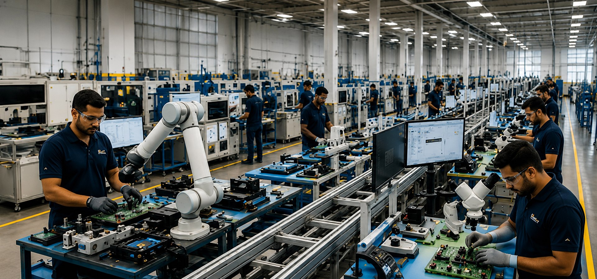 BGM technicians assembling components on the factory floor